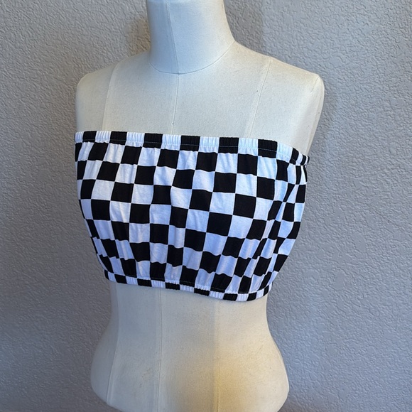 Emma & Sam | Black & White Checkered Cotton Tube Top Retro Classic Top NWT - Picture 6 of 9